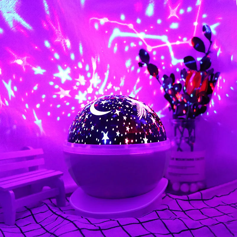 Lampada Proiettore Notte Rotante Cielo Stellato LED USB Batteria Per Bambini Unicorno Romantico