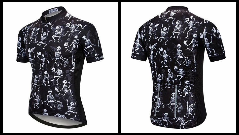 Maglia Ciclismo Weimostar Skull Uomo Estiva Traspirante MTB Strada Anti UV Con Tasche Riflettenti
