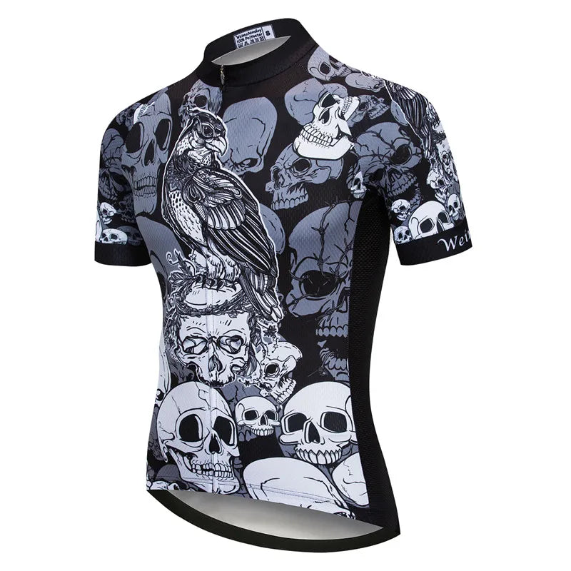 Maglia Ciclismo Weimostar Skull Uomo Estiva Traspirante MTB Strada Anti UV Con Tasche Riflettenti