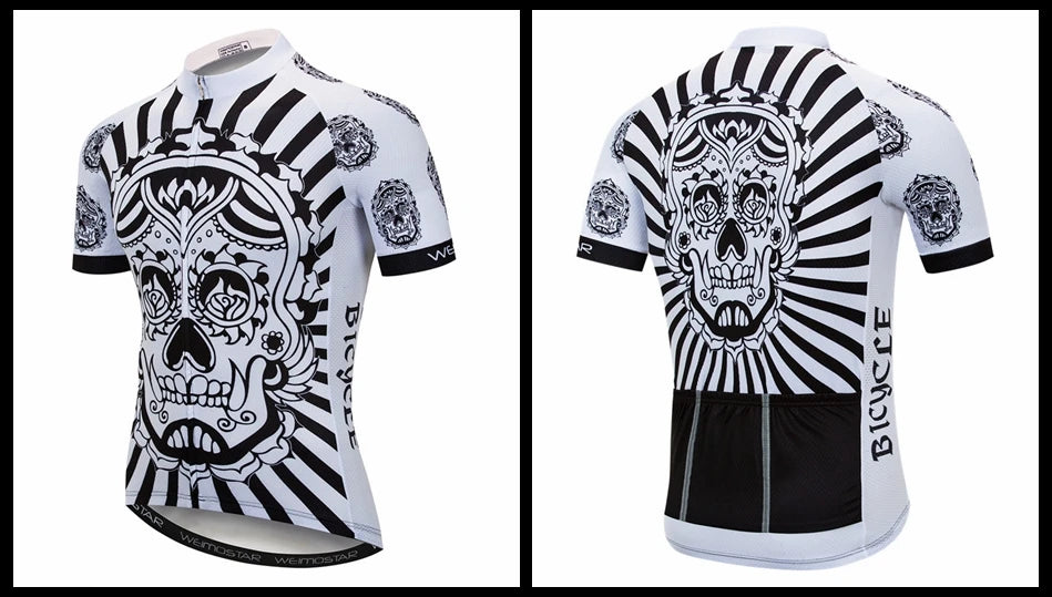 Maglia Ciclismo Weimostar Skull Uomo Estiva Traspirante MTB Strada Anti UV Con Tasche Riflettenti