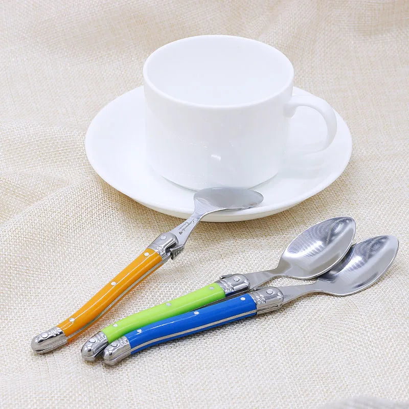 Set Da 6 Cucchiaini Da Caffè In Acciaio Inox Con Manico Arcobaleno ABS Laguiole Per Gelato E Dolci Stoviglie Colorate