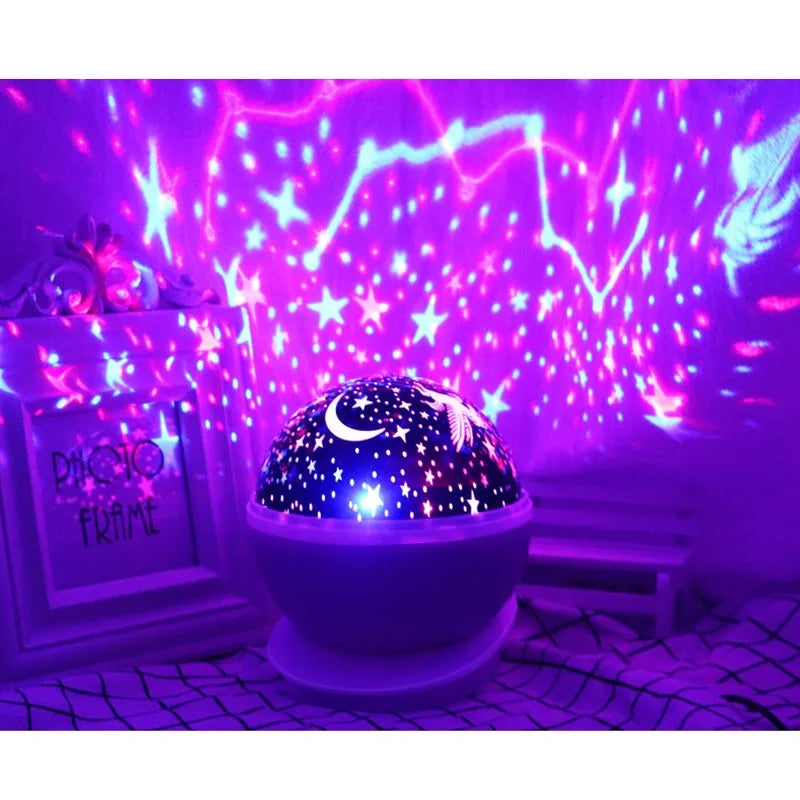 Lampada Proiettore Notte Rotante Cielo Stellato LED USB Batteria Per Bambini Unicorno Romantico