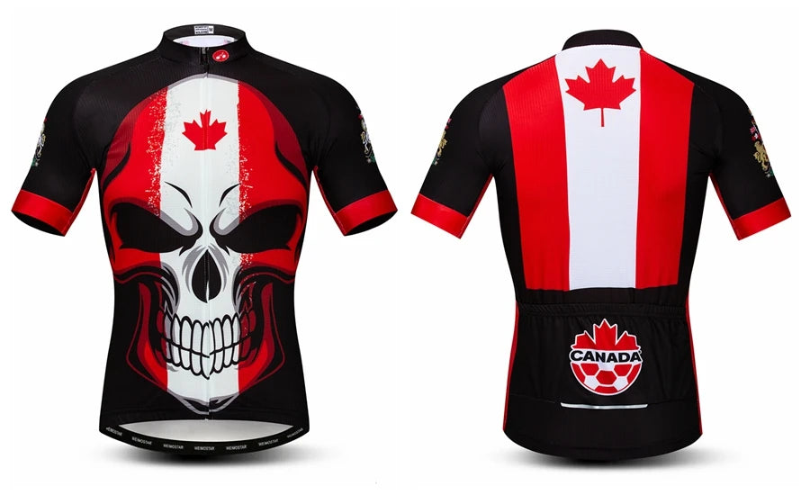 Maglia Da Ciclismo Da Uomo Mountain Bike Manica Corta Pro MTB Team Road Tops Canada Francia Russia Teschio Rosso