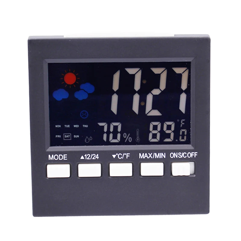 Stazione Meteorologica Multifunzionale Orologio Termometro Igrometro Calendario Display LCD Digitale Temperatura Umidità