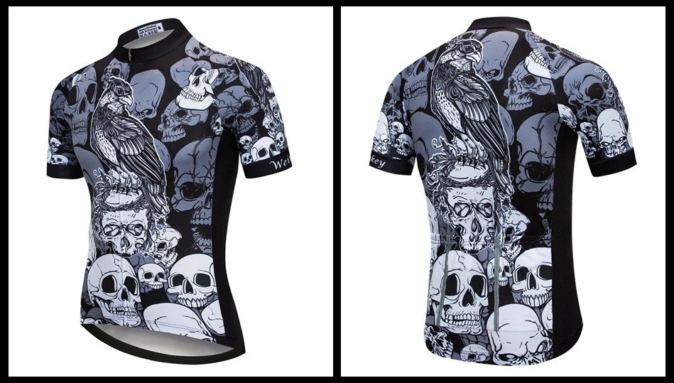 Maglia Ciclismo Weimostar Skull Uomo Estiva Traspirante MTB Strada Anti UV Con Tasche Riflettenti