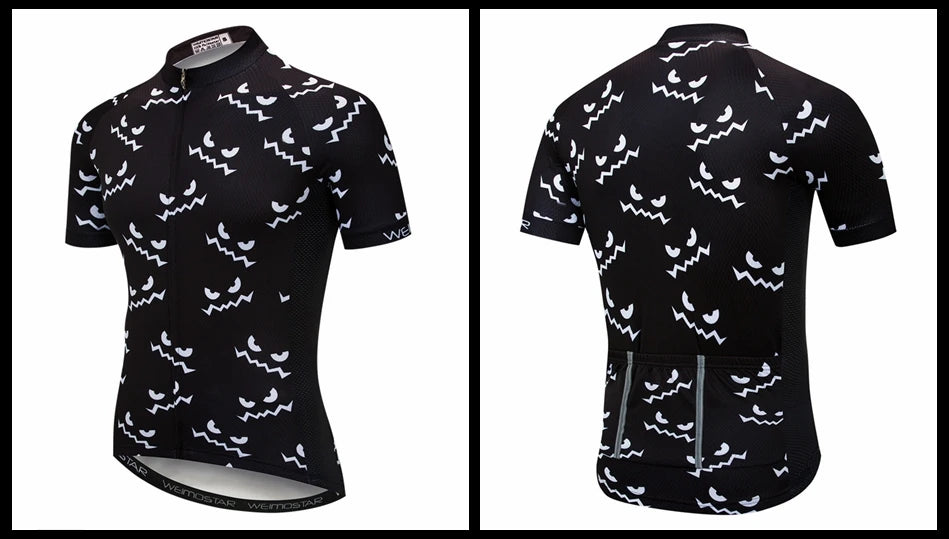 Maglia Ciclismo Weimostar Skull Uomo Estiva Traspirante MTB Strada Anti UV Con Tasche Riflettenti