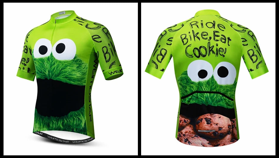 Weimostar Top Verde Maglia da Ciclismo Uomo con Design Divertente Cookie Traspirante Tasche