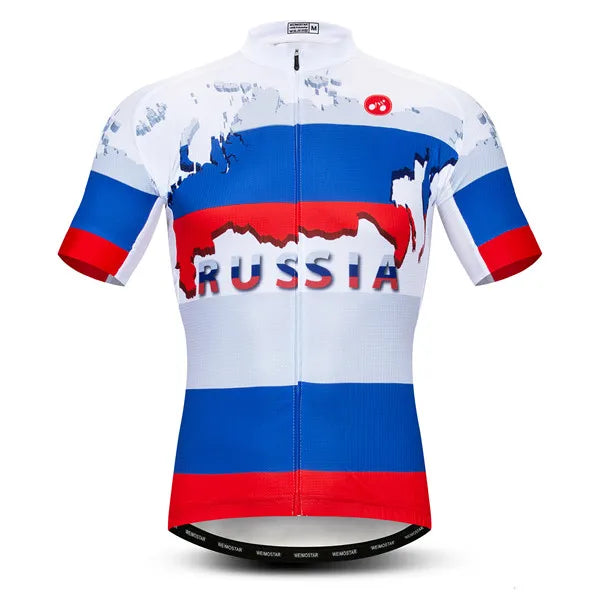 Maglia Da Ciclismo Da Uomo Mountain Bike Manica Corta Pro MTB Team Road Tops Canada Francia Russia Teschio Rosso