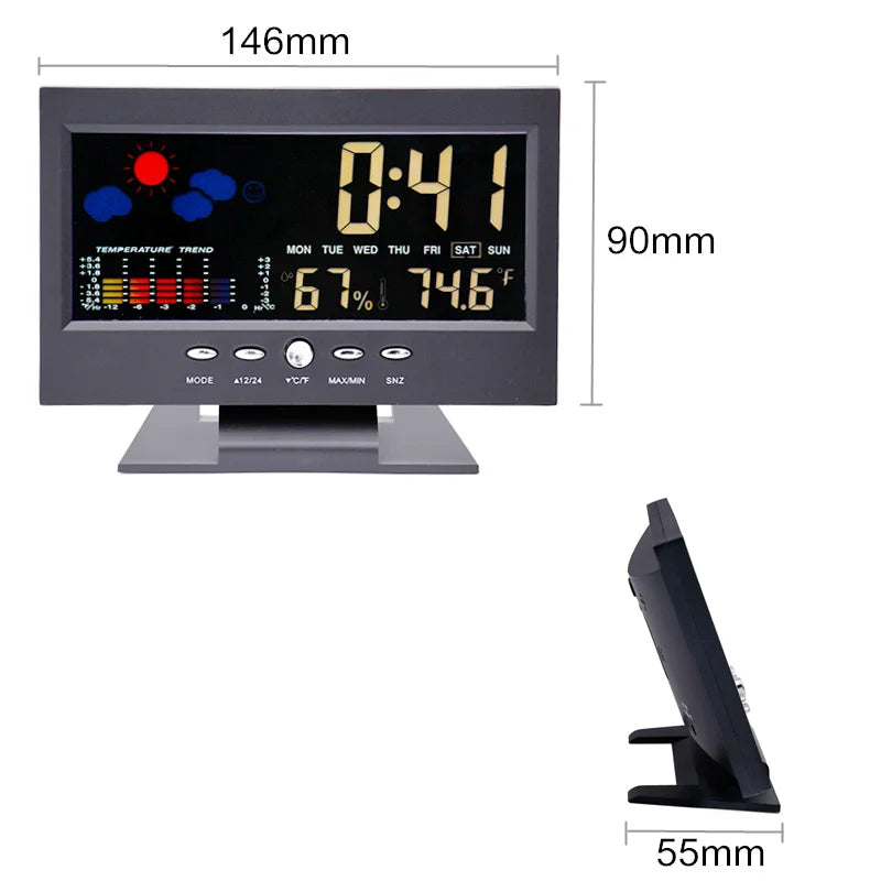 Stazione Meteorologica Multifunzionale Orologio Termometro Igrometro Calendario Display LCD Digitale Temperatura Umidità
