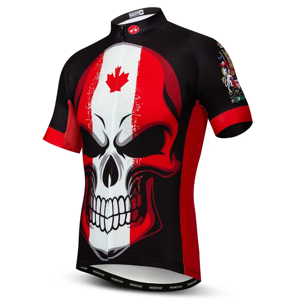 Maglia Da Ciclismo Da Uomo Mountain Bike Manica Corta Pro MTB Team Road Tops Canada Francia Russia Teschio Rosso