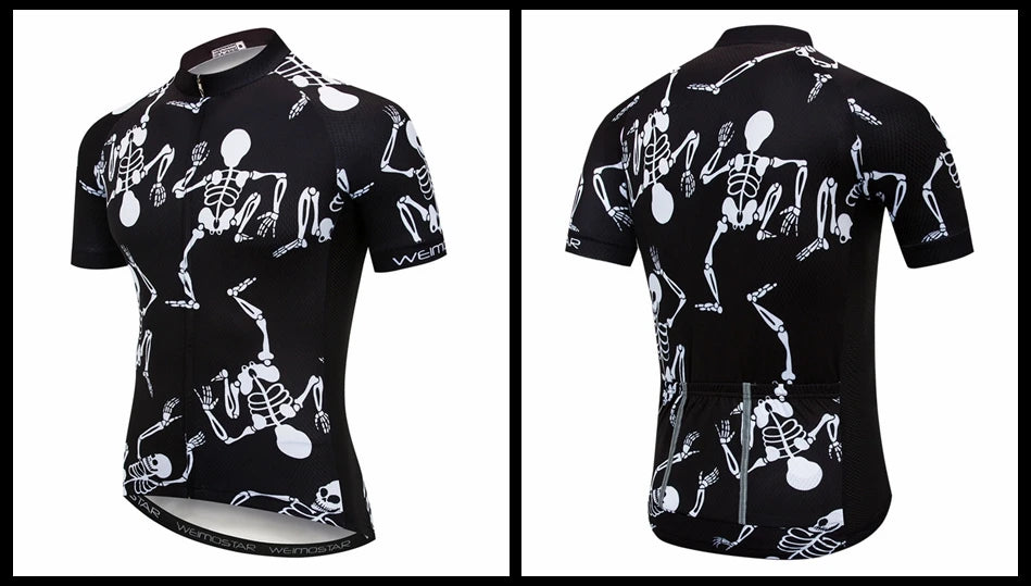 Maglia Ciclismo Weimostar Skull Uomo Estiva Traspirante MTB Strada Anti UV Con Tasche Riflettenti