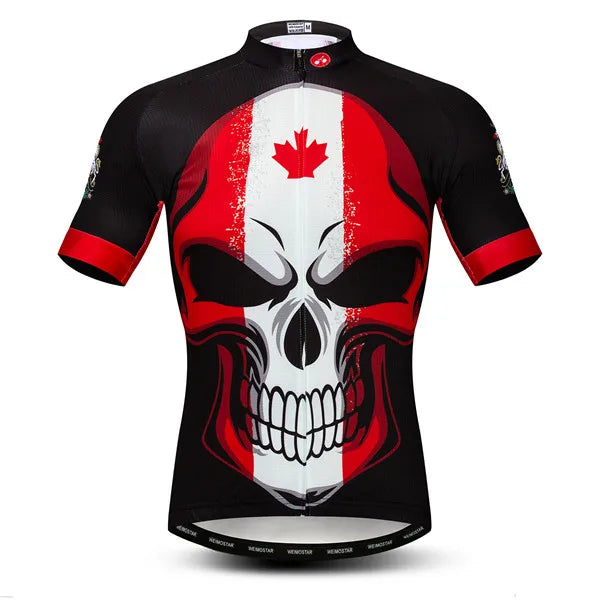 Maglia Da Ciclismo Da Uomo Mountain Bike Manica Corta Pro MTB Team Road Tops Canada Francia Russia Teschio Rosso