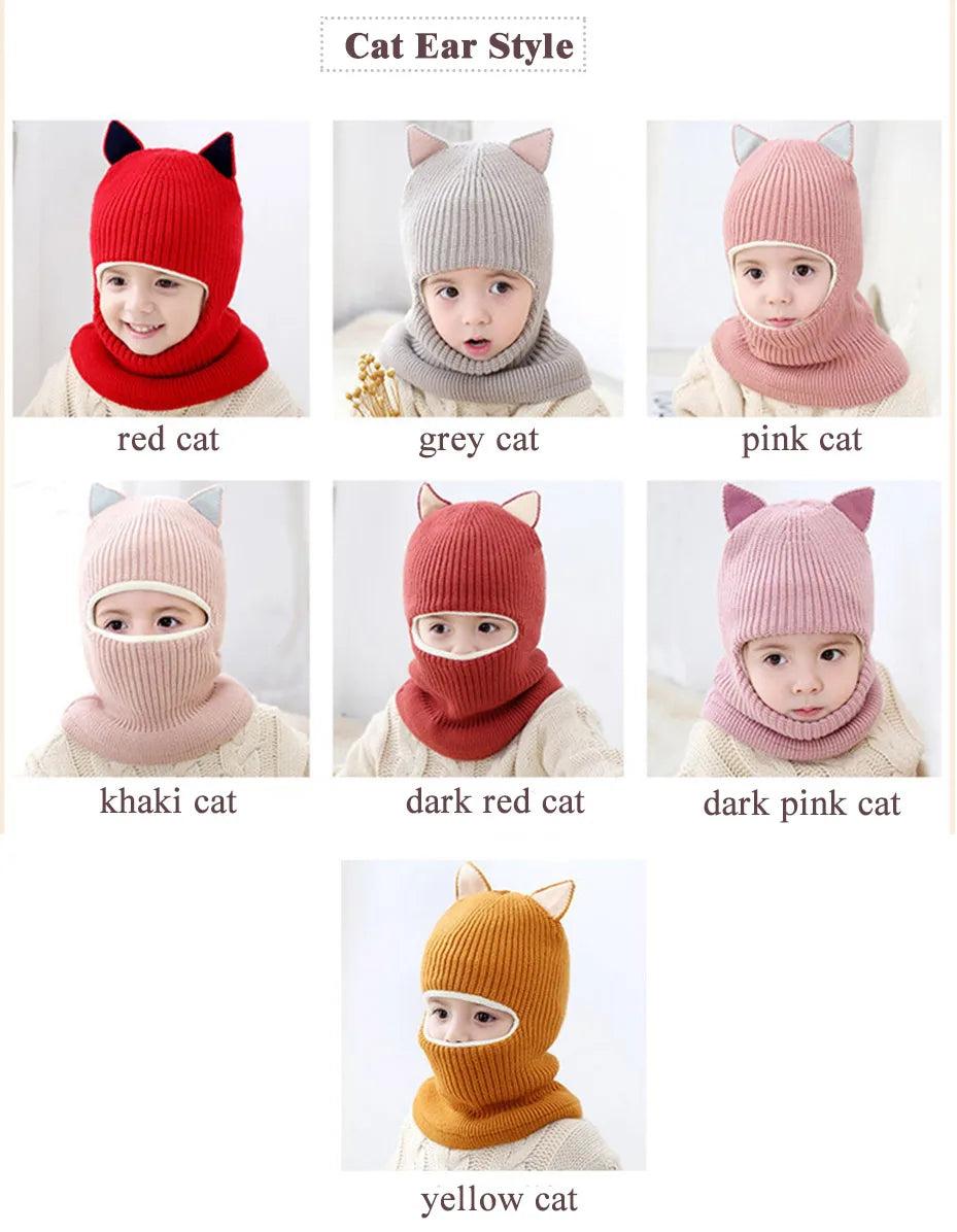 Cappellino Passamontagna Invernale Per Neonati E Bambini Con Fodera In Pile E Orecchie Da Gatto HT073