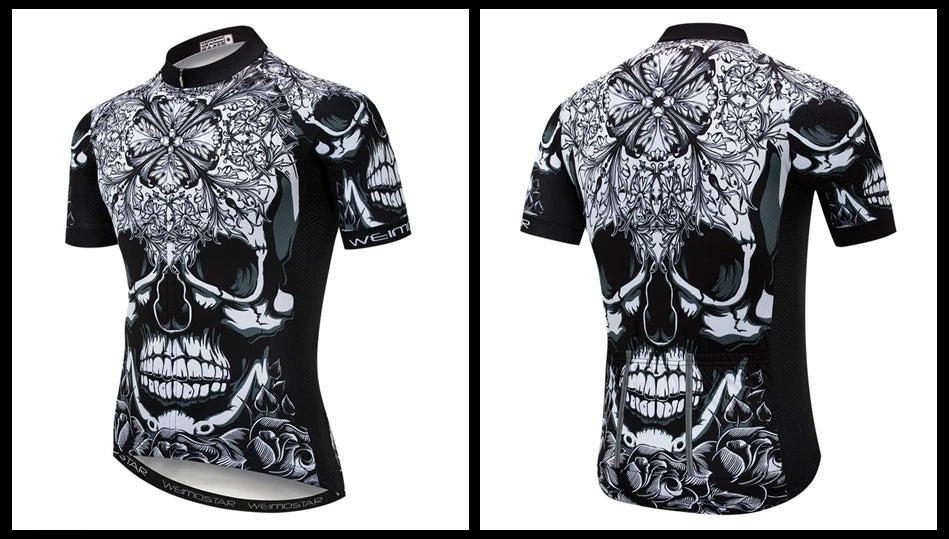 Maglia Ciclismo Weimostar Skull Uomo Estiva Traspirante MTB Strada Anti UV Con Tasche Riflettenti