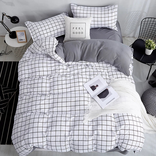 Bonenjoy Queen Size Set di Biancheria Da Letto di Colore Bianco Nero Plaid In Microfibra Reattiva Stampato King Size Set di Biancheria Da Letto Per Camera Da Letto Kit