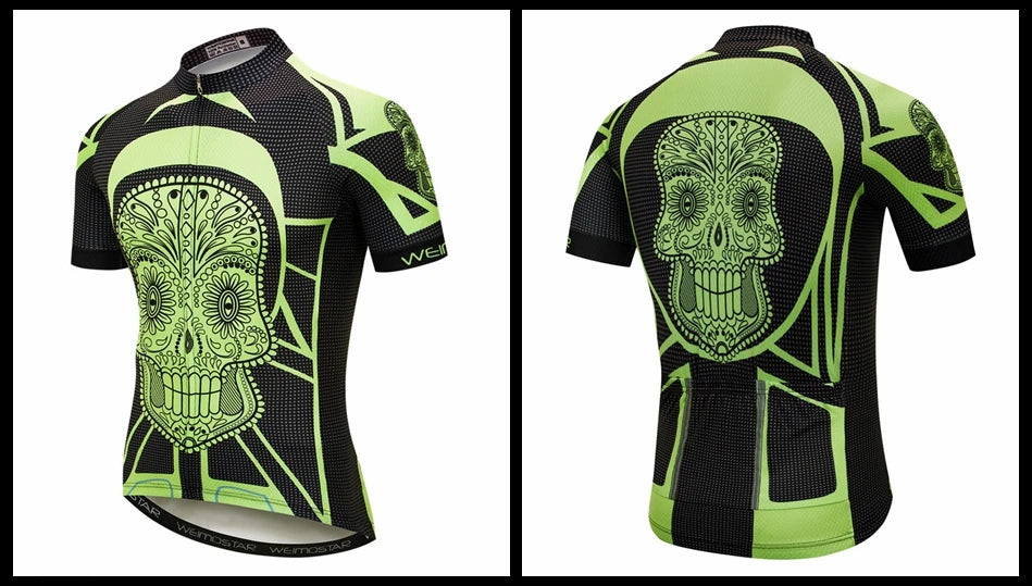 Maglia Ciclismo Weimostar Skull Uomo Estiva Traspirante MTB Strada Anti UV Con Tasche Riflettenti