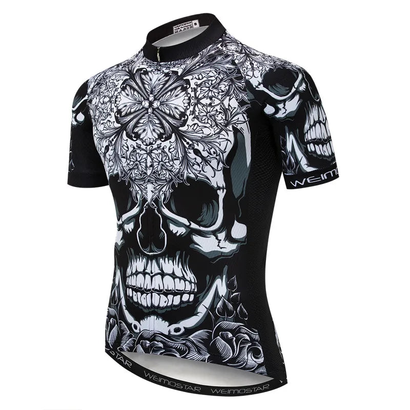 Maglia Ciclismo Weimostar Skull Uomo Estiva Traspirante MTB Strada Anti UV Con Tasche Riflettenti