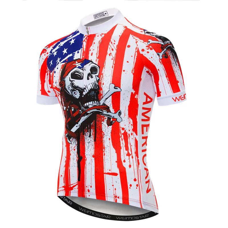 Maglia Ciclismo Weimostar Skull Uomo Estiva Traspirante MTB Strada Anti UV Con Tasche Riflettenti