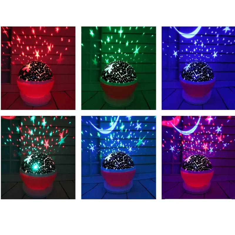 Lampada Proiettore Notte Rotante Cielo Stellato LED USB Batteria Per Bambini Unicorno Romantico