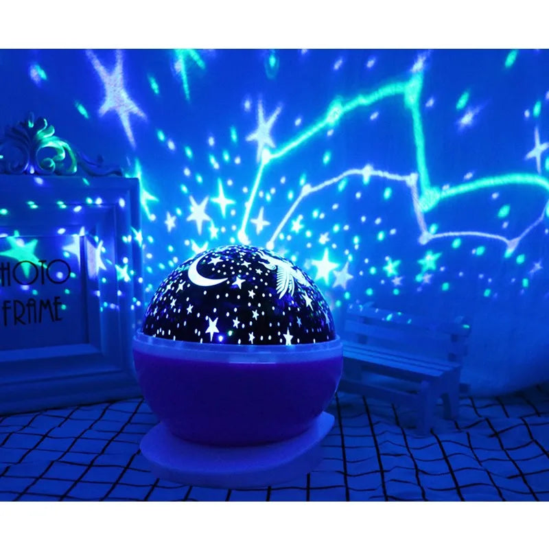 Lampada Proiettore Notte Rotante Cielo Stellato LED USB Batteria Per Bambini Unicorno Romantico