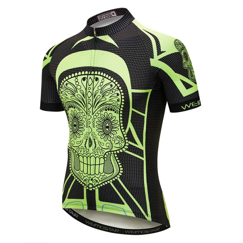 Maglia Ciclismo Weimostar Skull Uomo Estiva Traspirante MTB Strada Anti UV Con Tasche Riflettenti