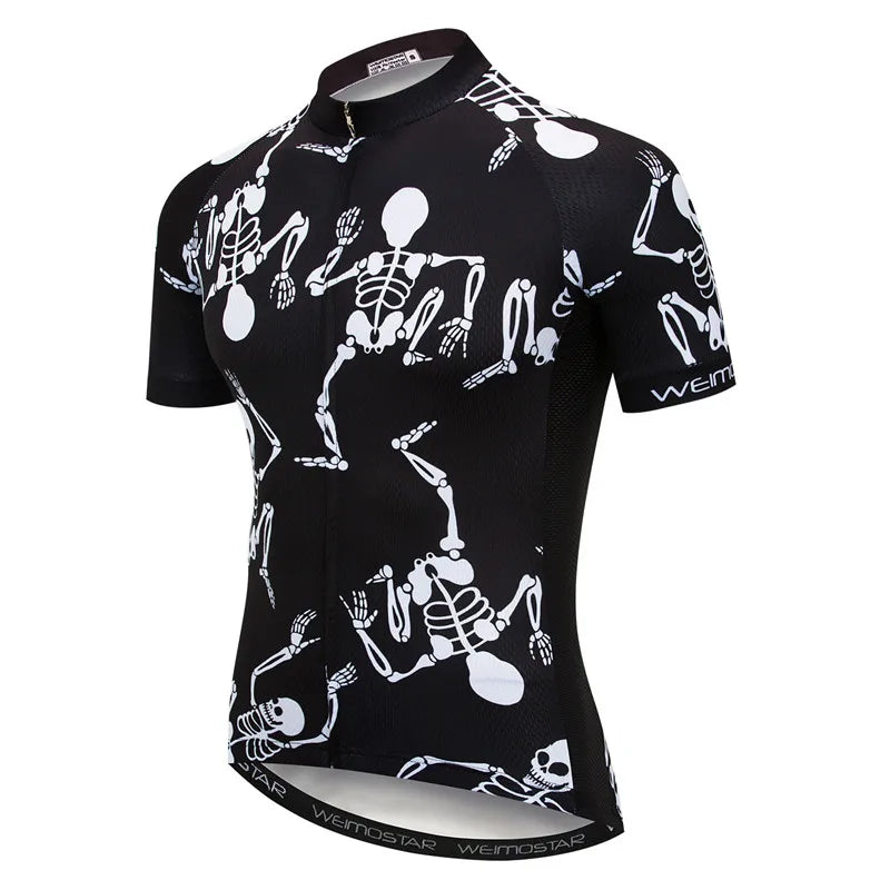 Maglia Ciclismo Weimostar Skull Uomo Estiva Traspirante MTB Strada Anti UV Con Tasche Riflettenti