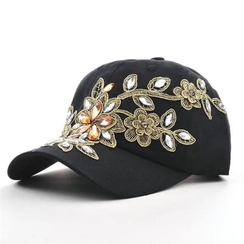 Berretto Da Baseball Da Donna Con Pittura Con Diamanti E Fiore Ricamato In Denim Snapback Estivo Cappello Da Sole
