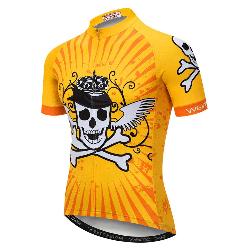 Maglia Ciclismo Weimostar Skull Uomo Estiva Traspirante MTB Strada Anti UV Con Tasche Riflettenti