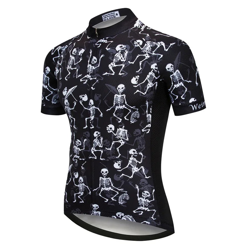 Maglia Ciclismo Weimostar Skull Uomo Estiva Traspirante MTB Strada Anti UV Con Tasche Riflettenti