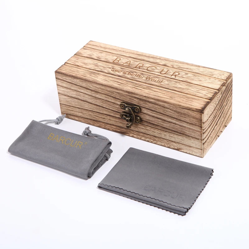 Occhiali Da Sole In Legno BARCUR Uomo Polarizzati UV400 Protezione Totale Scatola Originale