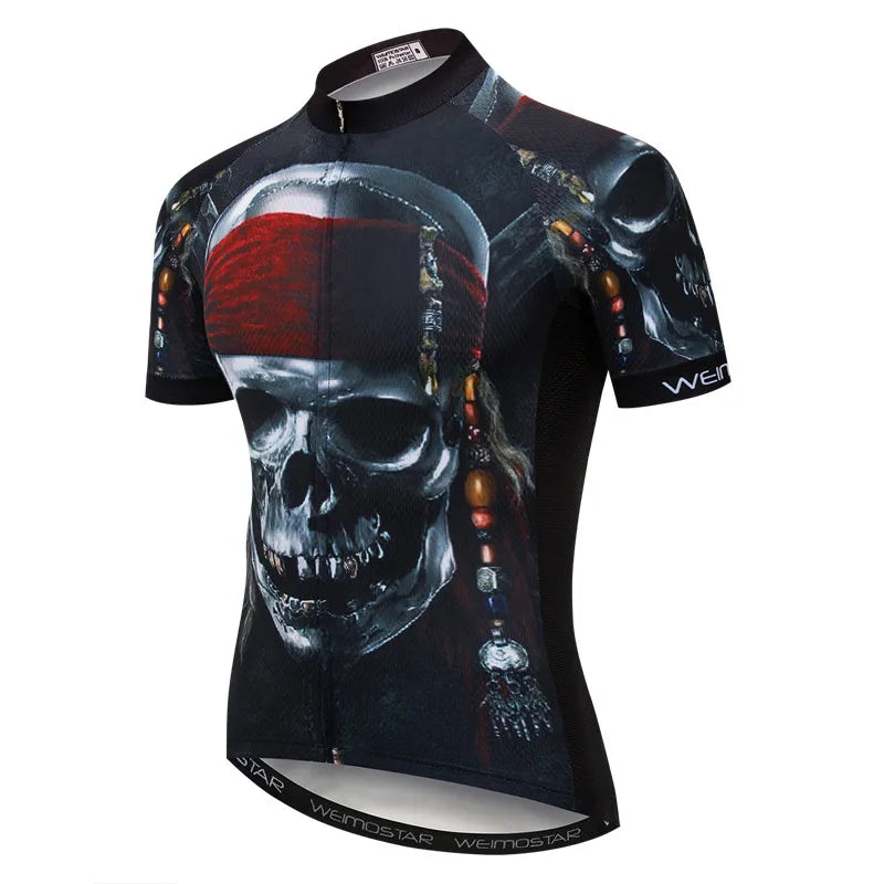 Maglia Ciclismo Weimostar Skull Uomo Estiva Traspirante MTB Strada Anti UV Con Tasche Riflettenti