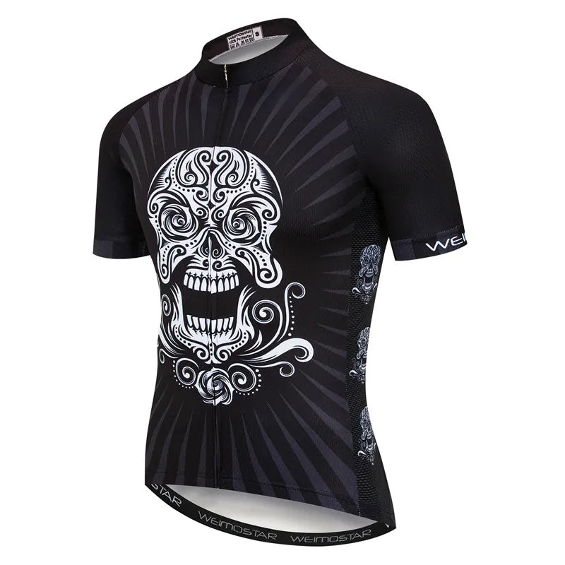 Maglia Ciclismo Weimostar Skull Uomo Estiva Traspirante MTB Strada Anti UV Con Tasche Riflettenti