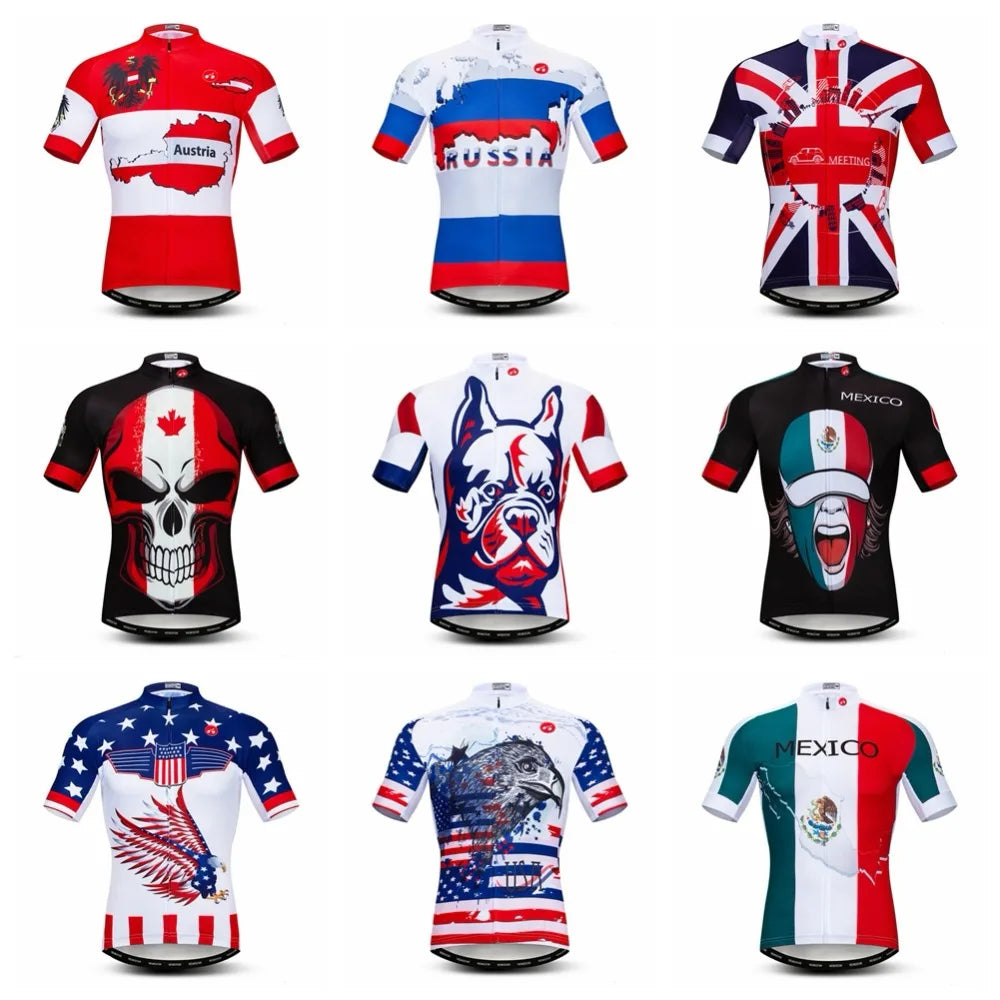 Maglia Da Ciclismo Da Uomo Mountain Bike Manica Corta Pro MTB Team Road Tops Canada Francia Russia Teschio Rosso