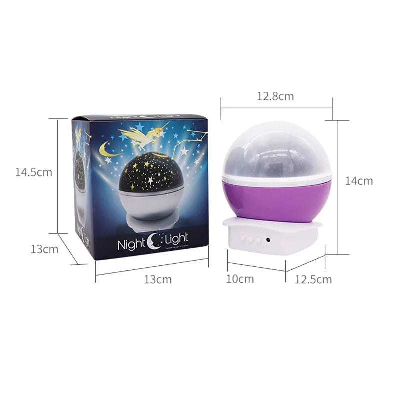 Lampada Proiettore Notte Rotante Cielo Stellato LED USB Batteria Per Bambini Unicorno Romantico