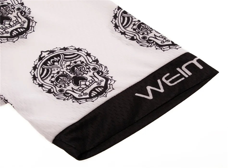 Maglia Ciclismo Weimostar Skull Uomo Estiva Traspirante MTB Strada Anti UV Con Tasche Riflettenti