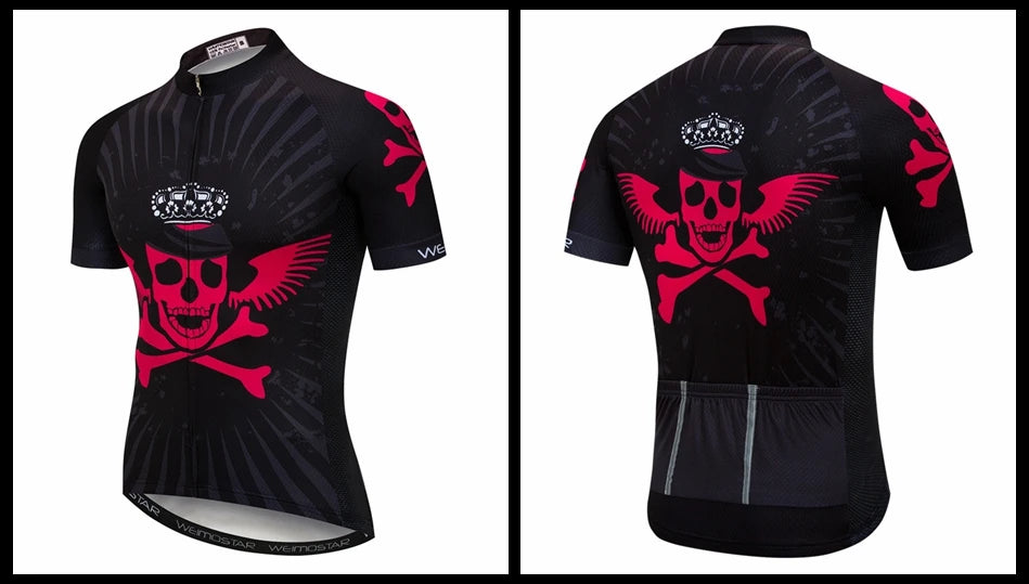 Maglia Ciclismo Weimostar Skull Uomo Estiva Traspirante MTB Strada Anti UV Con Tasche Riflettenti