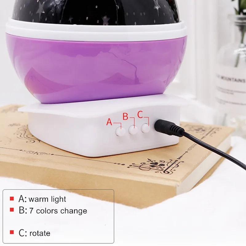 Lampada Proiettore Notte Rotante Cielo Stellato LED USB Batteria Per Bambini Unicorno Romantico