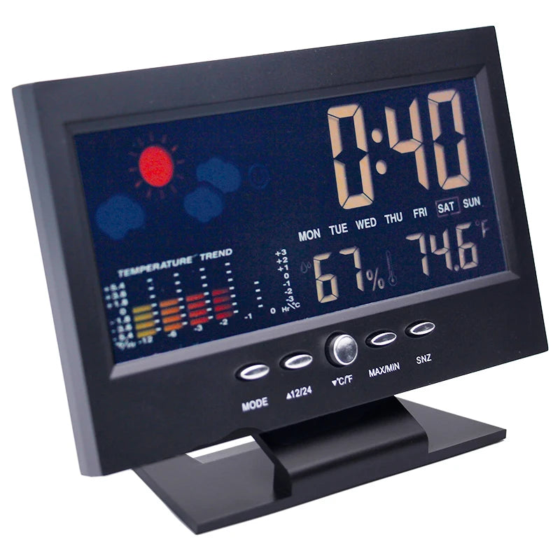 Stazione Meteorologica Multifunzionale Orologio Termometro Igrometro Calendario Display LCD Digitale Temperatura Umidità