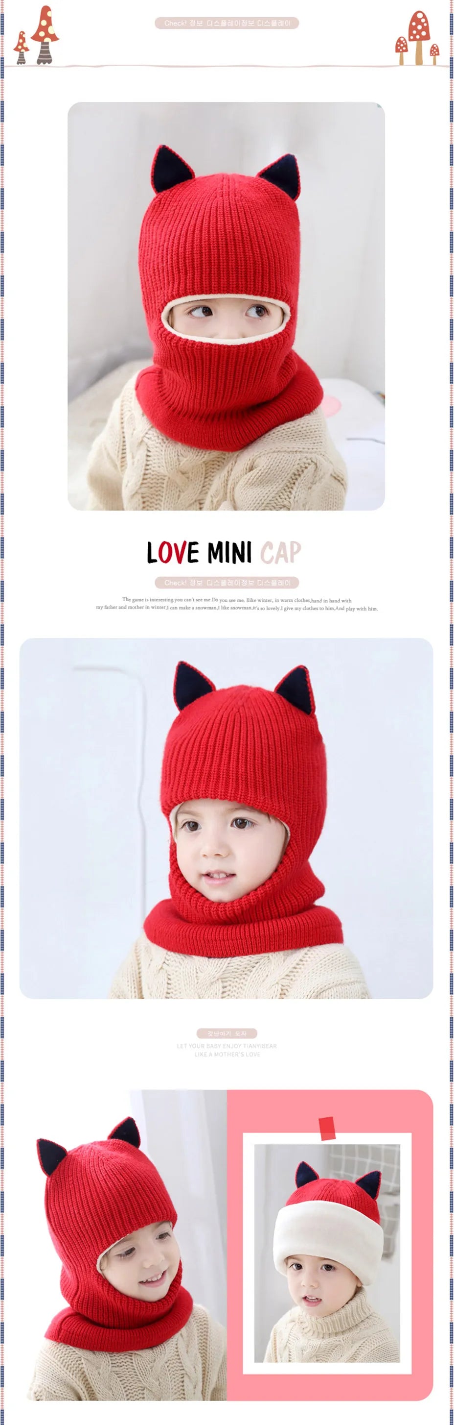 Cappellino Passamontagna Invernale Per Neonati E Bambini Con Fodera In Pile E Orecchie Da Gatto HT073