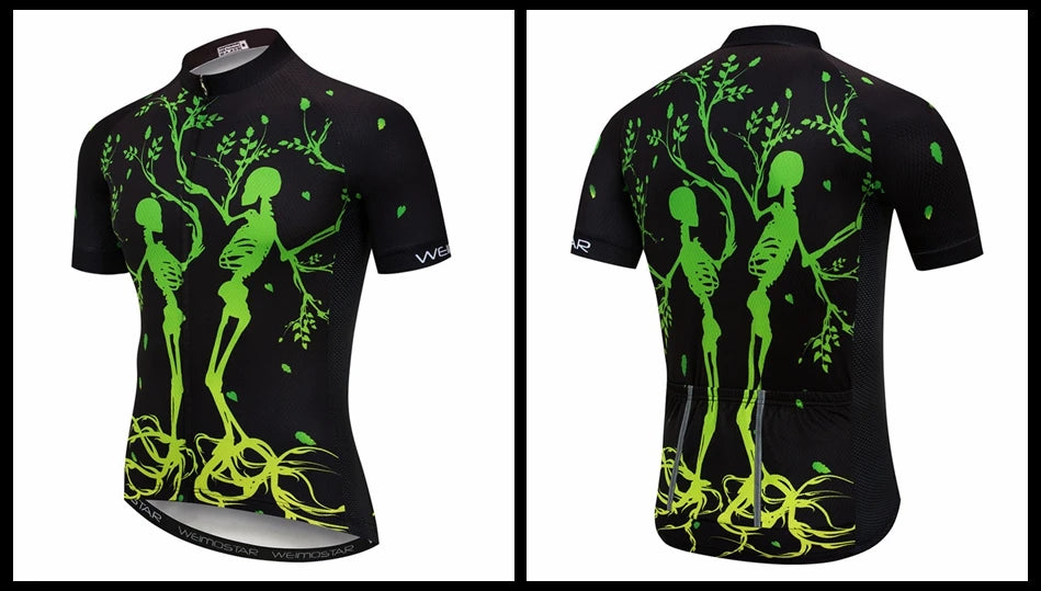 Maglia Ciclismo Weimostar Skull Uomo Estiva Traspirante MTB Strada Anti UV Con Tasche Riflettenti