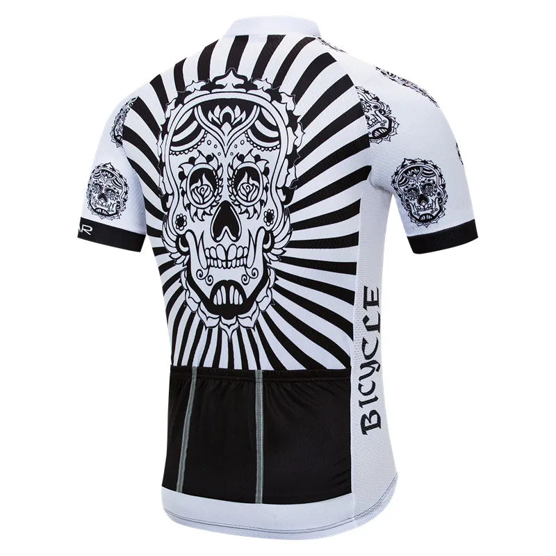 Maglia Ciclismo Weimostar Skull Uomo Estiva Traspirante MTB Strada Anti UV Con Tasche Riflettenti