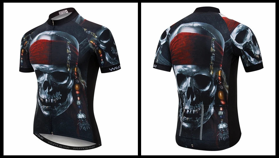 Maglia Ciclismo Weimostar Skull Uomo Estiva Traspirante MTB Strada Anti UV Con Tasche Riflettenti