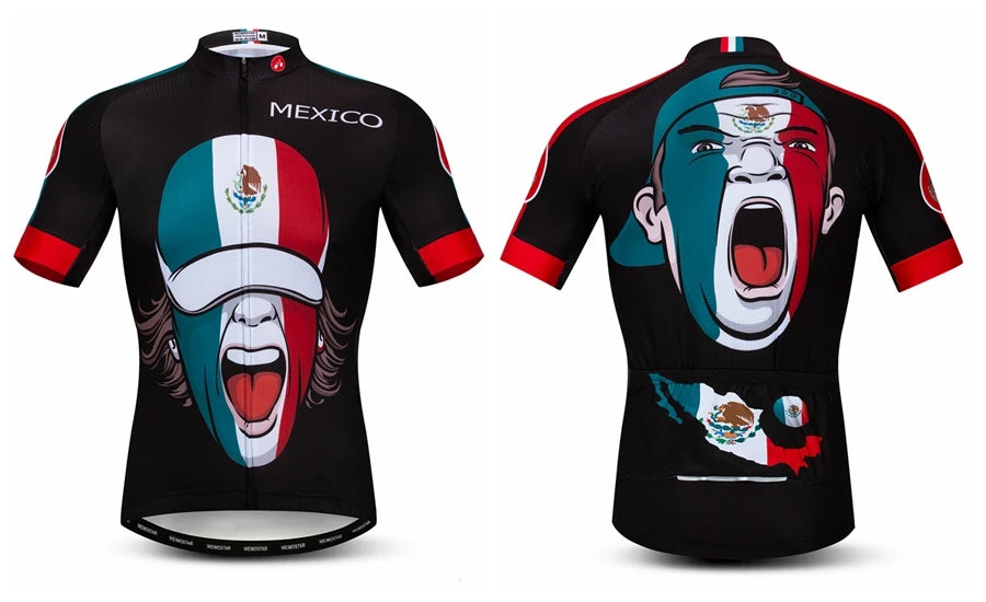 Maglia Da Ciclismo Da Uomo Mountain Bike Manica Corta Pro MTB Team Road Tops Canada Francia Russia Teschio Rosso