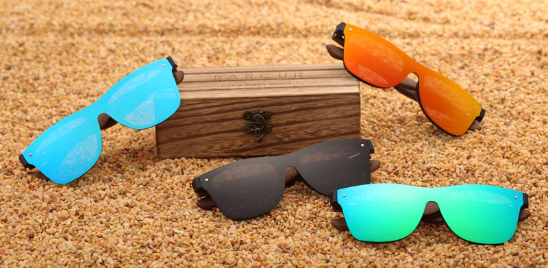 Occhiali Da Sole In Legno BARCUR Uomo Polarizzati UV400 Protezione Totale Scatola Originale