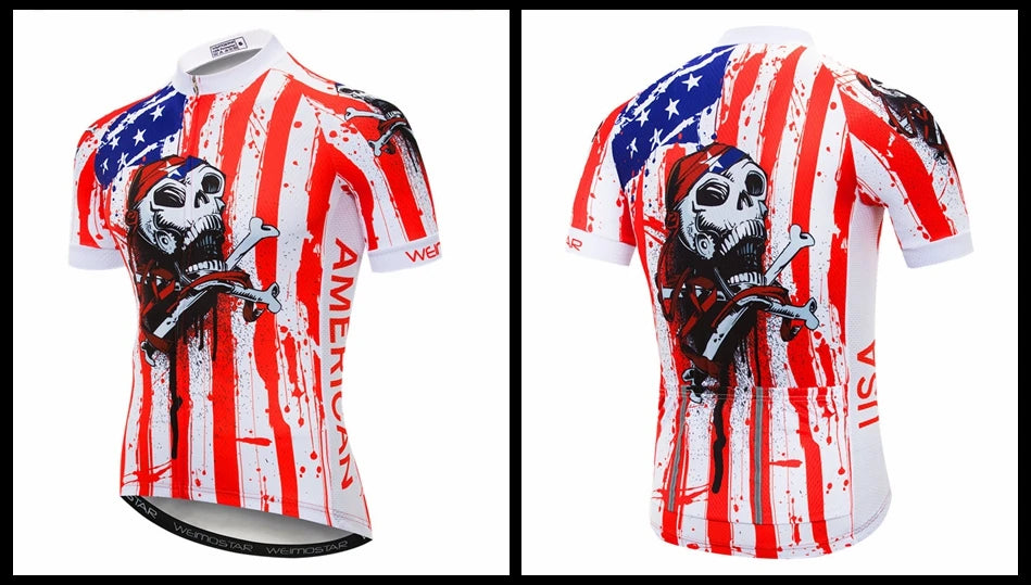 Maglia Ciclismo Weimostar Skull Uomo Estiva Traspirante MTB Strada Anti UV Con Tasche Riflettenti