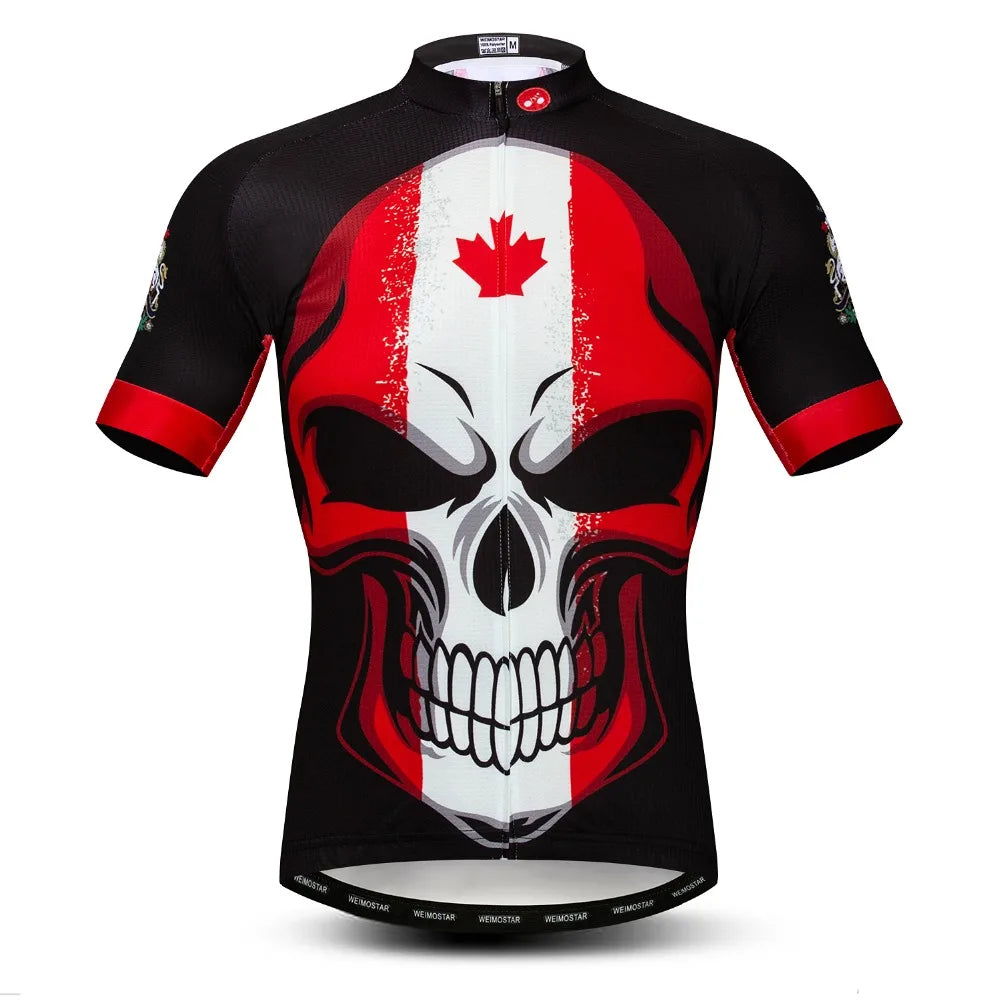 Maglia Da Ciclismo Da Uomo Mountain Bike Manica Corta Pro MTB Team Road Tops Canada Francia Russia Teschio Rosso