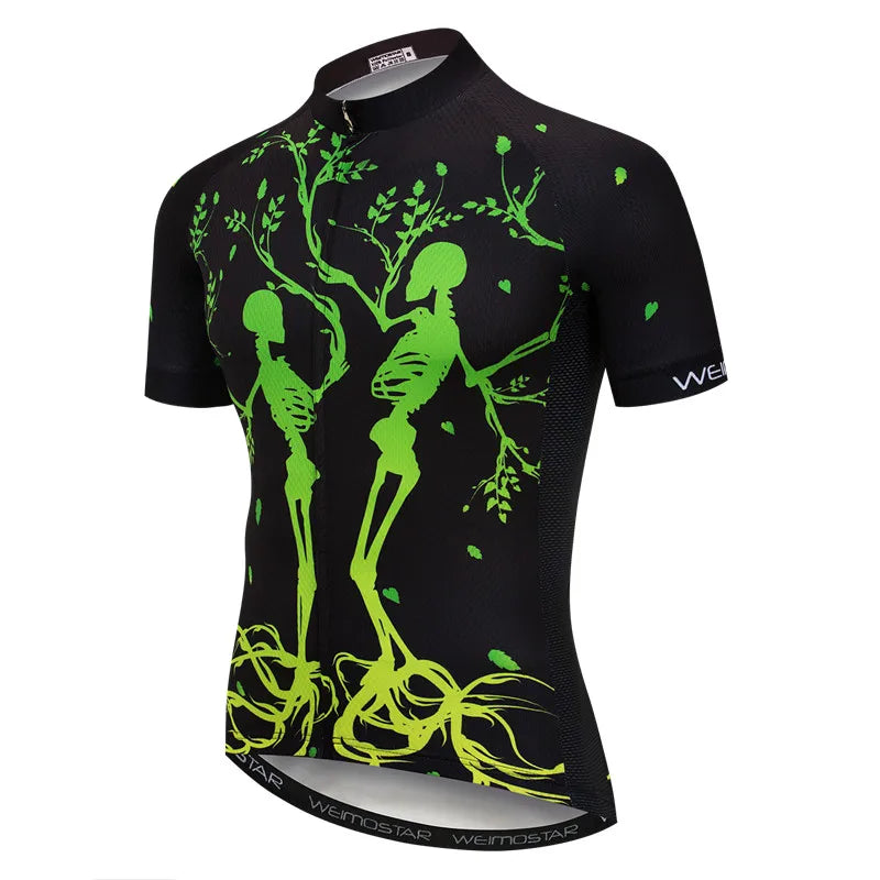 Maglia Ciclismo Weimostar Skull Uomo Estiva Traspirante MTB Strada Anti UV Con Tasche Riflettenti