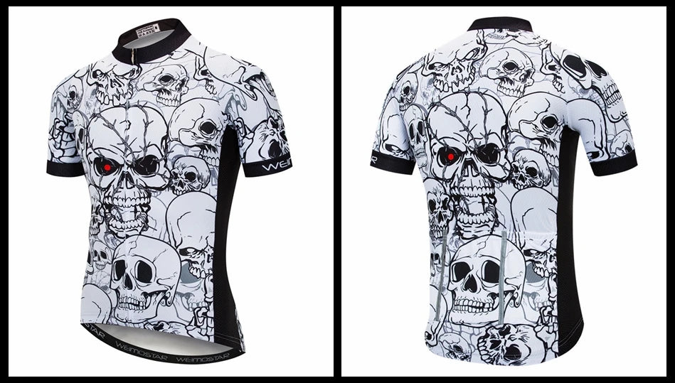 Maglia Ciclismo Weimostar Skull Uomo Estiva Traspirante MTB Strada Anti UV Con Tasche Riflettenti