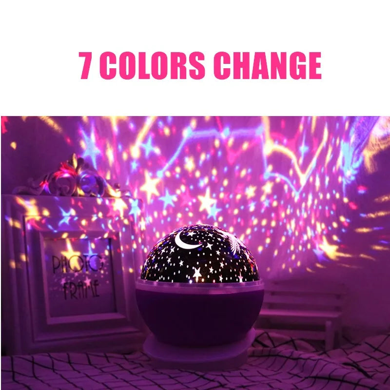 Lampada Proiettore Notte Rotante Cielo Stellato LED USB Batteria Per Bambini Unicorno Romantico