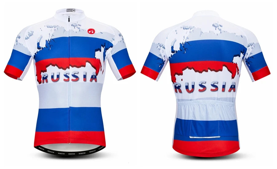 Maglia Da Ciclismo Da Uomo Mountain Bike Manica Corta Pro MTB Team Road Tops Canada Francia Russia Teschio Rosso